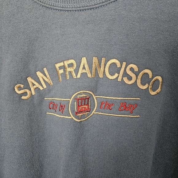 San Francisco Crewneck Sweater Blue Embroidered Unisex Large Gildan Destination - Picture 3 of 5